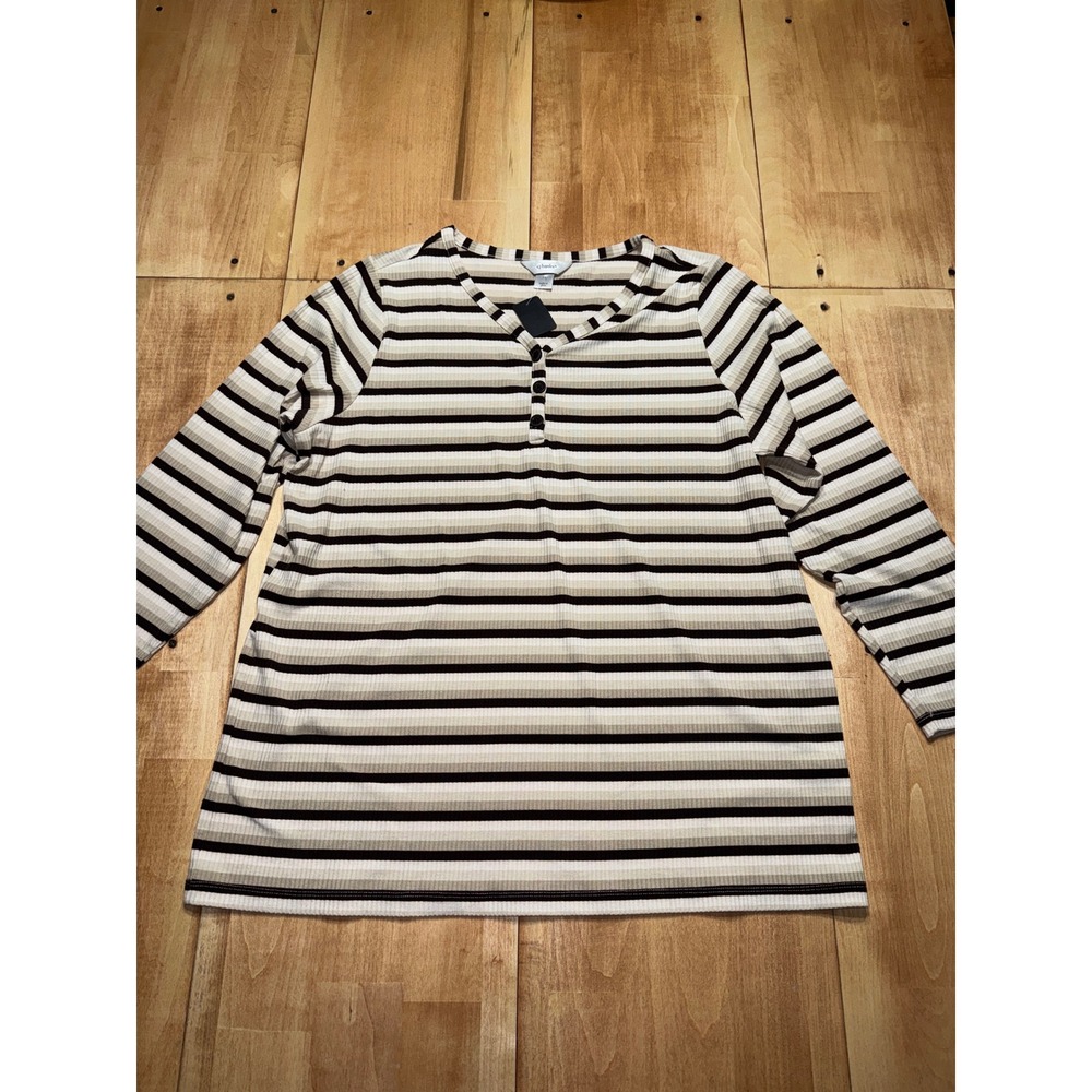 CJ Banks Womens‎ 1X Striped Henley Long Sleeve Top Shirt